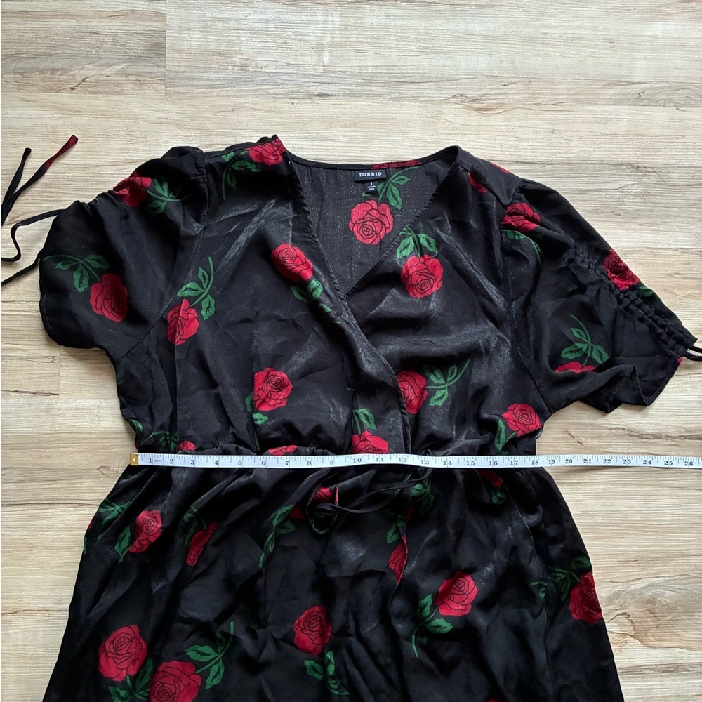 Torrid Rose Floral Midi Brushed Charmeuse Wrap Dress - Picture 11 of 15